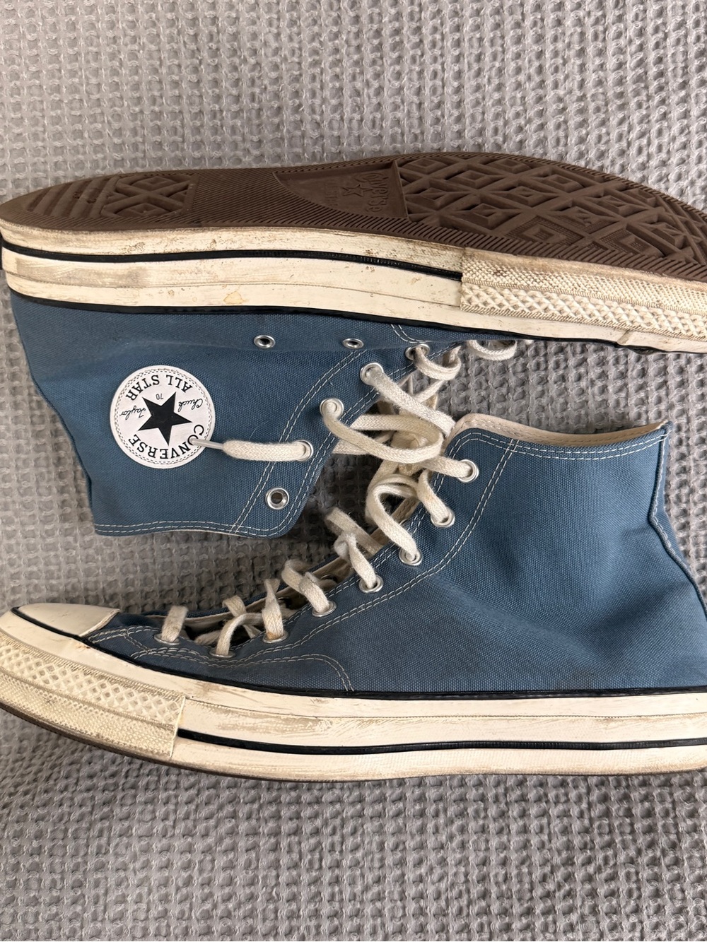 Converse High-Top Canvas Sneakers in Blue and White - Picture 2 of 8